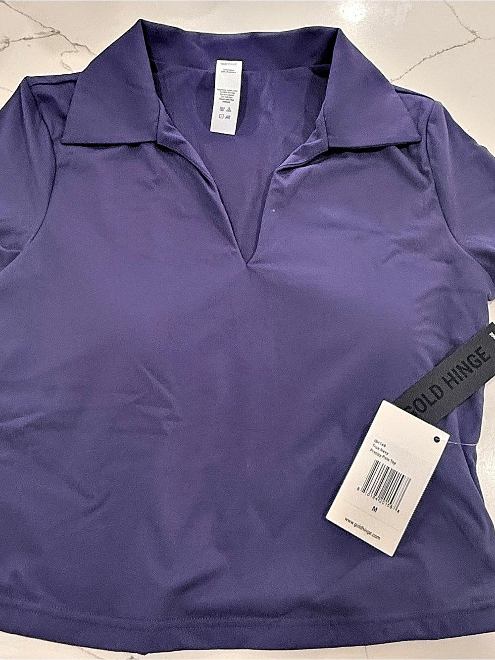 Gold Hinge Preppy V-Neck Polo Top True Blue in Medium